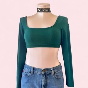Garage long sleeve crop top in a rich emerald